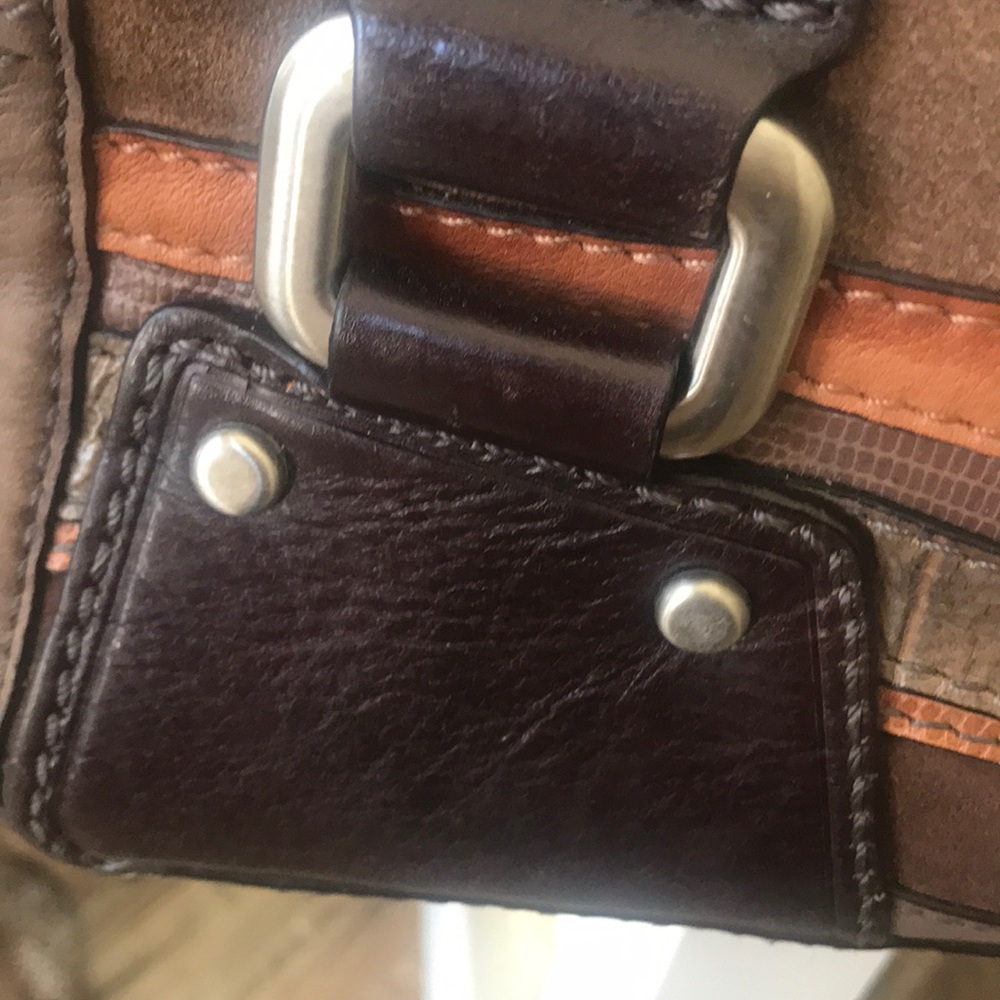 Fossil leather and suede patchwork satchel - Picture 5 of 13